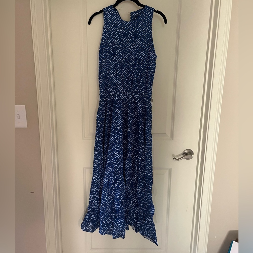 Blue dress with ditsy floral pattern